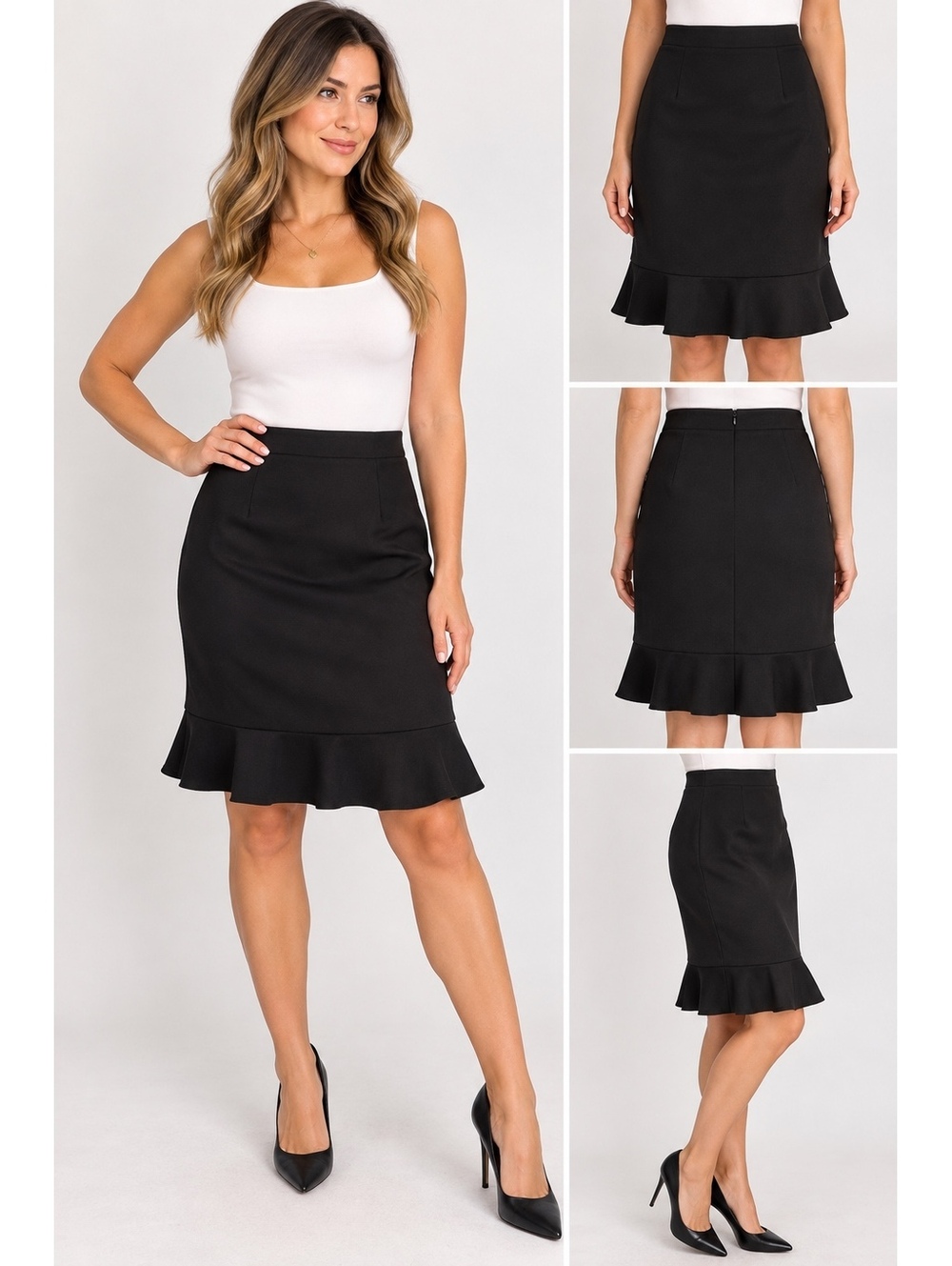 Isabella Suits Women’s Size 12 Black Ruffle Hem Pencil Skirt Lined Career